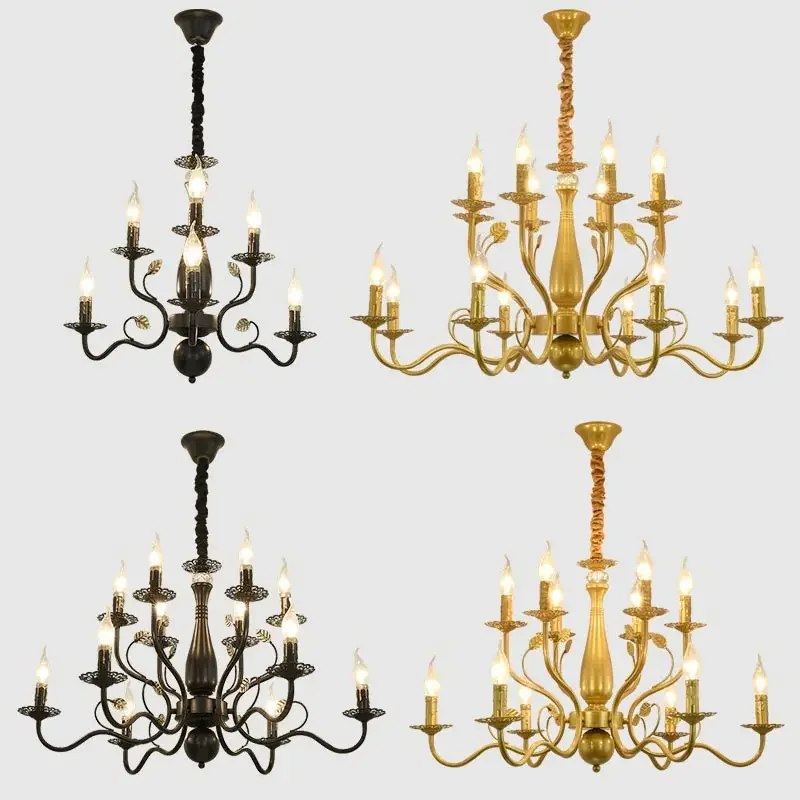 American Country Chandelier Ceiling For Living Room Kitchen Bedroom Retro Pendant Light Fabric Hanging Lamp Dining  Home Dec