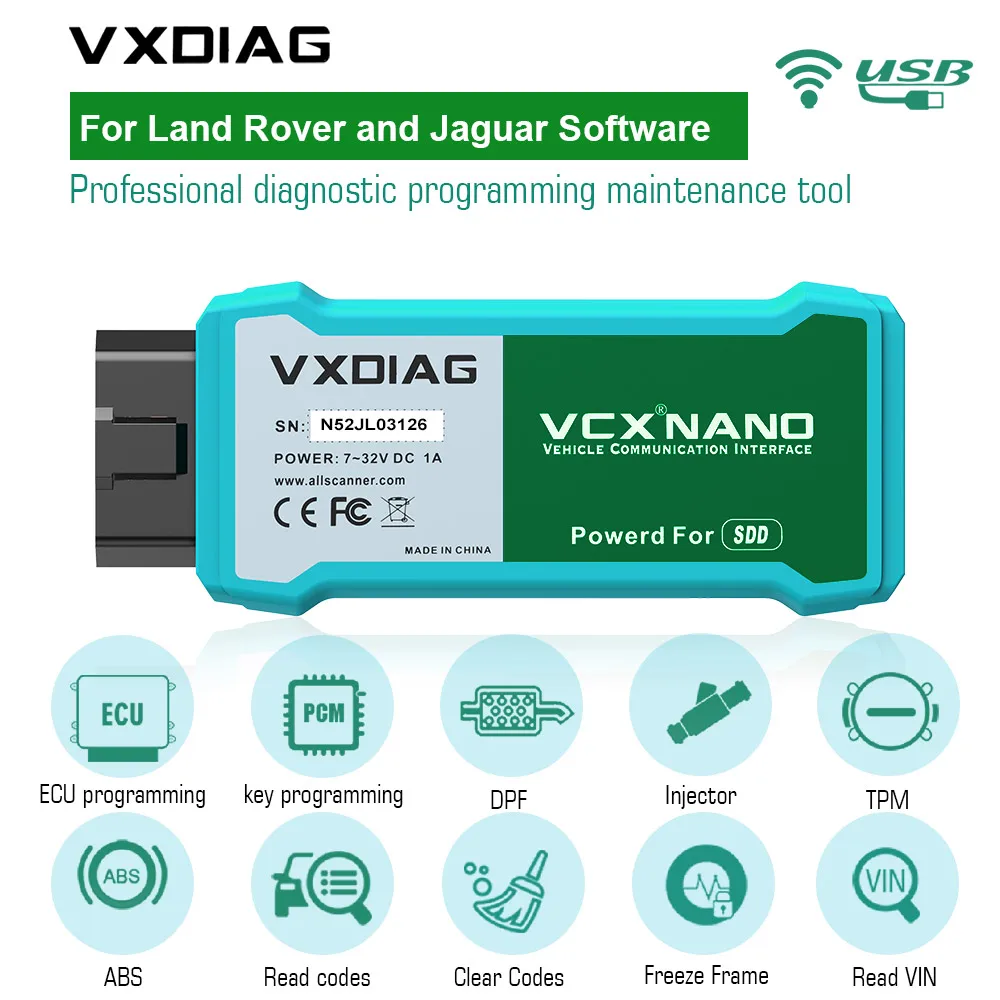 

VXDIAG VCX NANO для Land Rover и Jaguar JLR WIFI версия OBD2 диагностический инструмент сканера