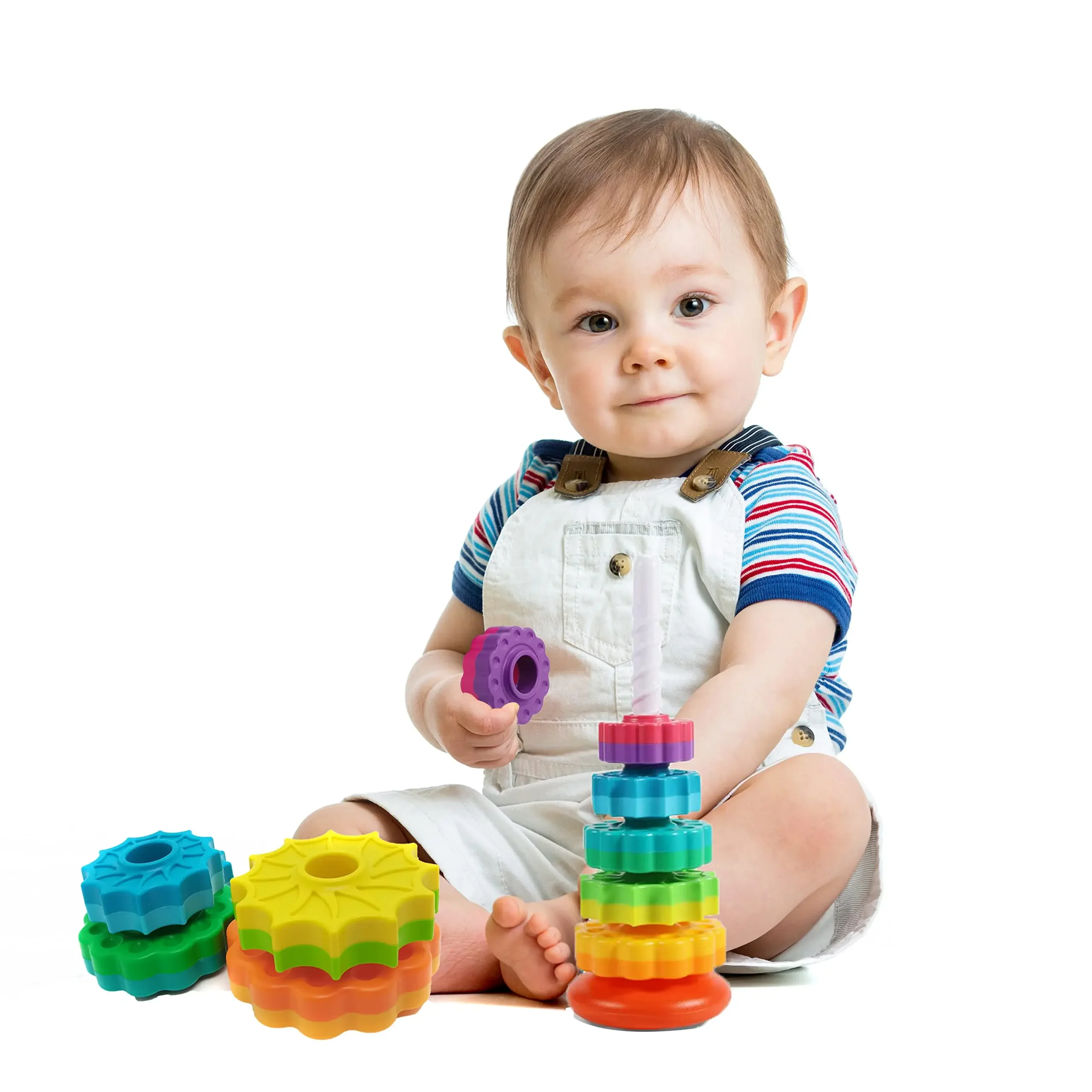 Montessori Rotating Rainbow Tower Baby Stacking Puzzle Toys Safety and Environmental Protection Colored Children\'s Toys Boy Girl