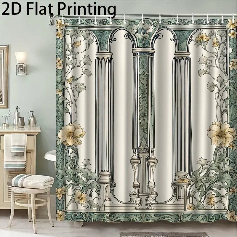 

Luxury Ornate Botanical Shower Curtain Renaissance Style Waterproof European Bathroom Decor 180x180cm