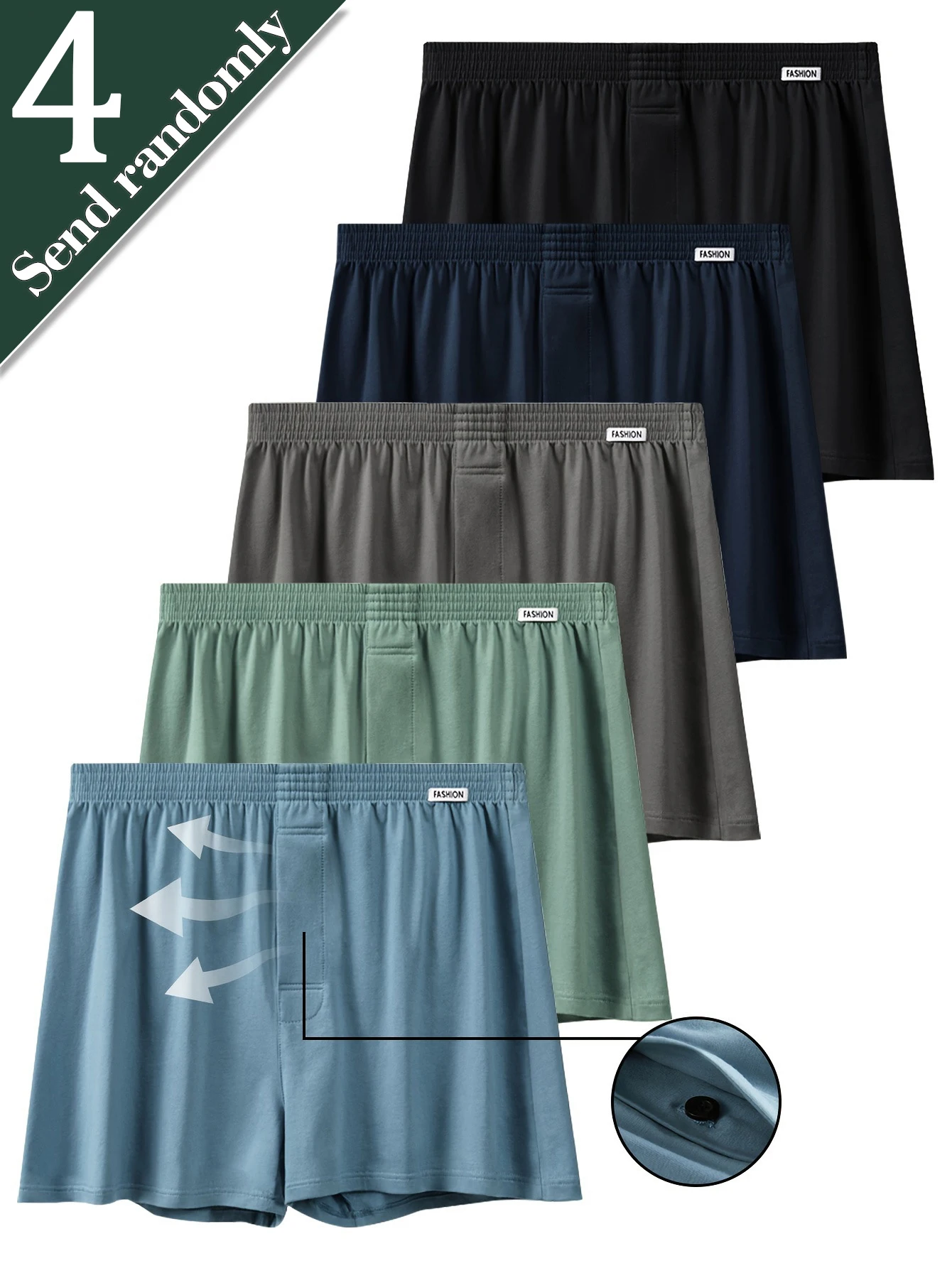 Kit com 4 Cuecas Boxer Masculinas de Novo Estilo, Shorts Casuais, Macios e Confortáveis, Modernos, Tamanhos Grandes, Shorts Esportivos para Usar Fora, Respiráveis e Suaves, Shorts de Dormir Soltos e Elásticos, Cuecas Boxer Masculinas Premium