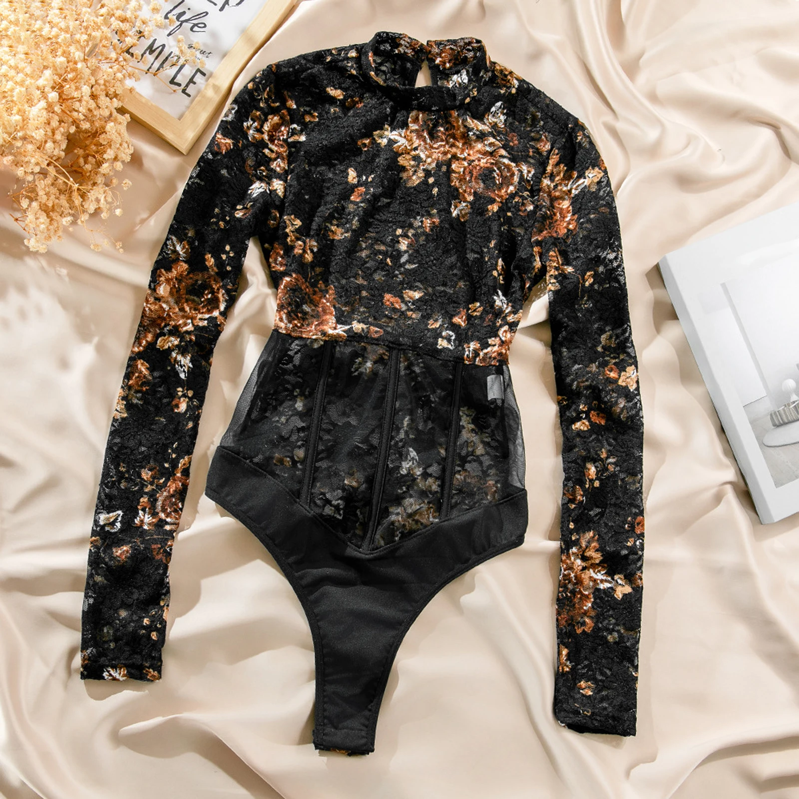 

Женское нижнее белье с цветочной вышивкой, сорочка, боди, кружевное прозрачное Тедди с цветочным принтом, ночная рубашка Babydoll, одежда для сна, ночная рубашка