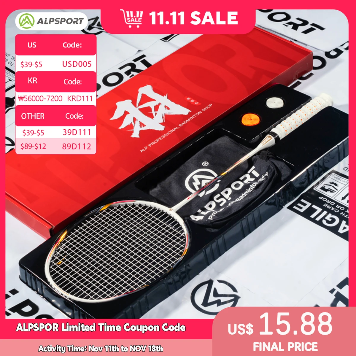 Alpsport AIR 10U  Ultralekki 52g T500 Rakieta do badmintona Szybkie odbicie  Importowana Maksymalnie