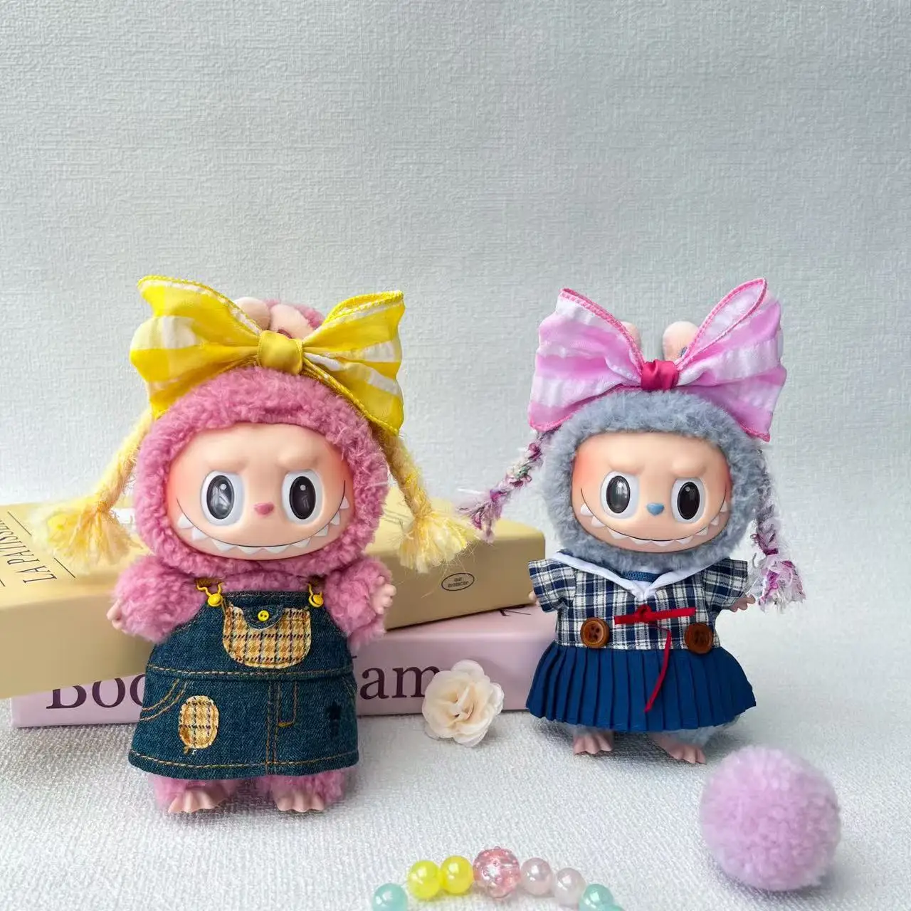 

Labubu Doll Clothes Set With Colorful Braided Hair Accessories Cute Outfits For 15/17cm 1st 2nd 3rd Gen Labubu Dolls Dress Up