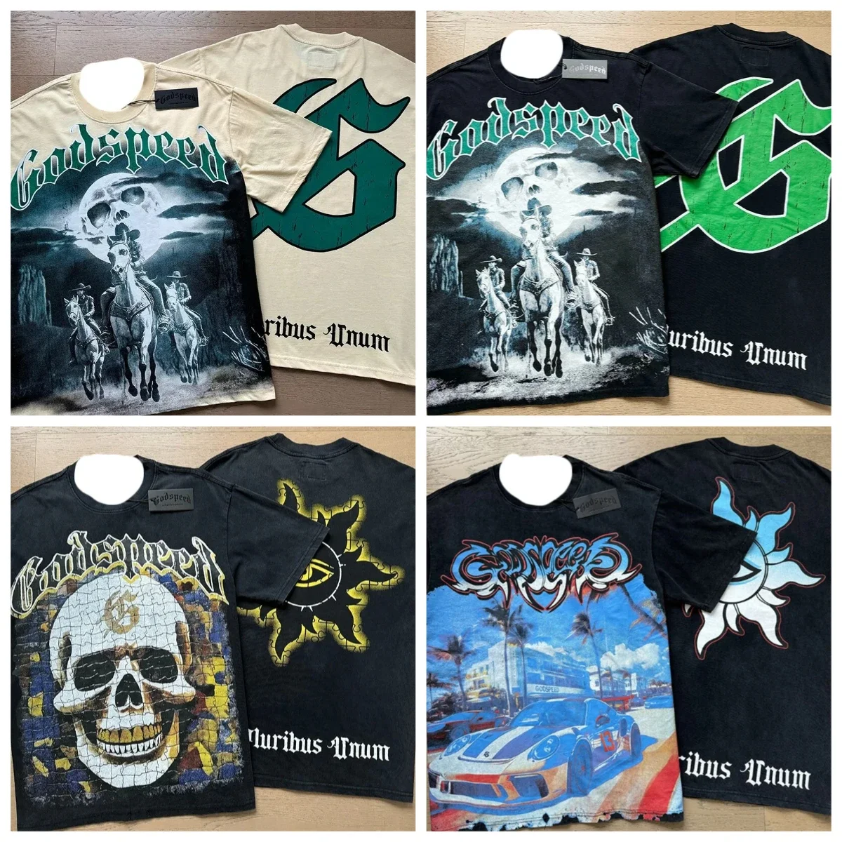

25 Real Photos High Quality Godspeed T-shirt Trendy Rock Street Retro Washed Couple Skeleton Print Cotton Short Sleeve Men Women