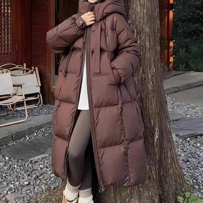 2025 مقنعين فوق الركبة أزياء فضفاضة سميكة شتاء دافئ ورقيقة طويلة أسفل سترة #3