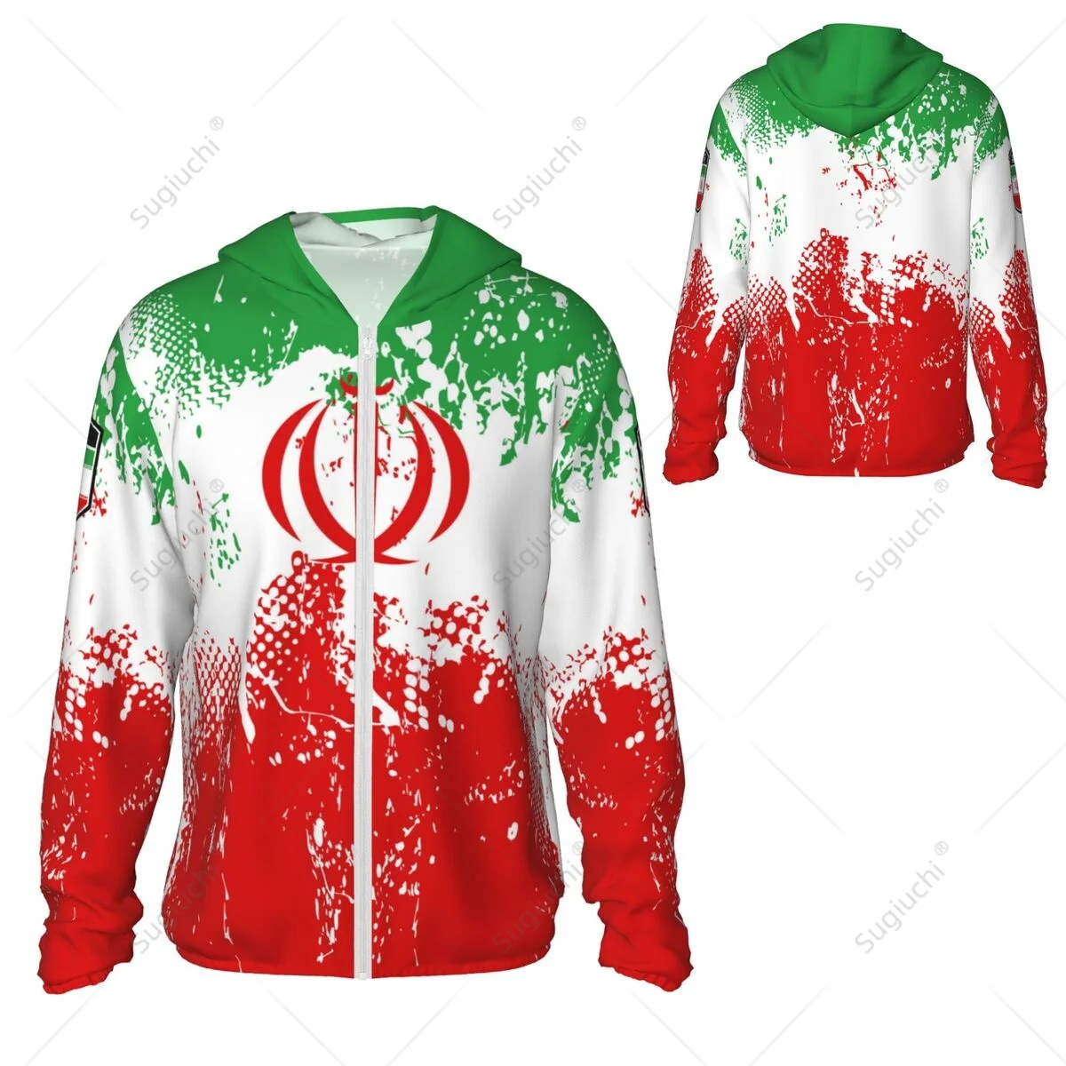 Iran Flag Hoodie pelindung matahari pakaian tabir surya pakaian memancing bersepeda berlari cepat kering lengan panjang dengan ritsleting poliester