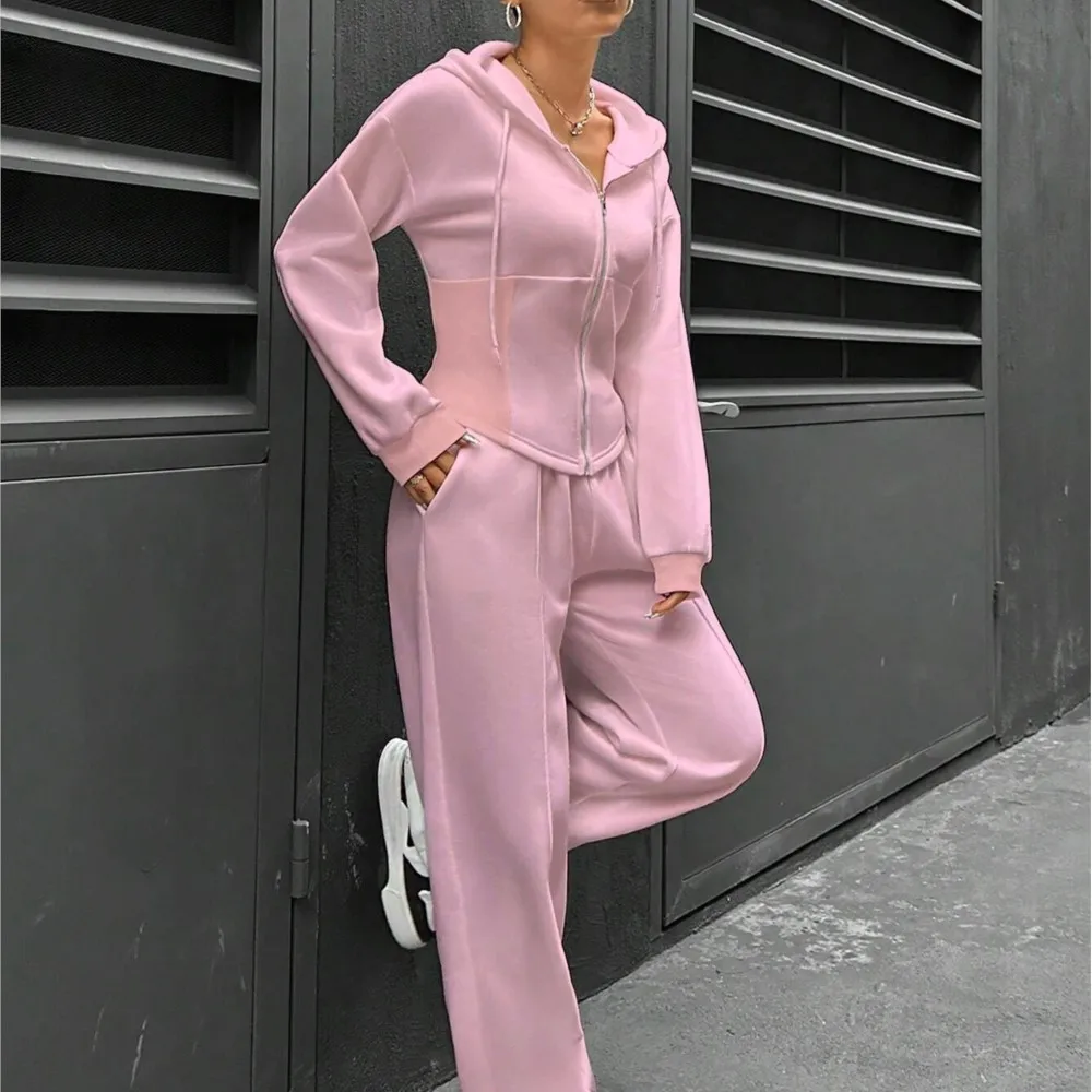 

2026 Women's Trendy Hooded Cardigan Slim Casual Two Piece Set Woman Outfits Spring Autumn New Two Piece Set