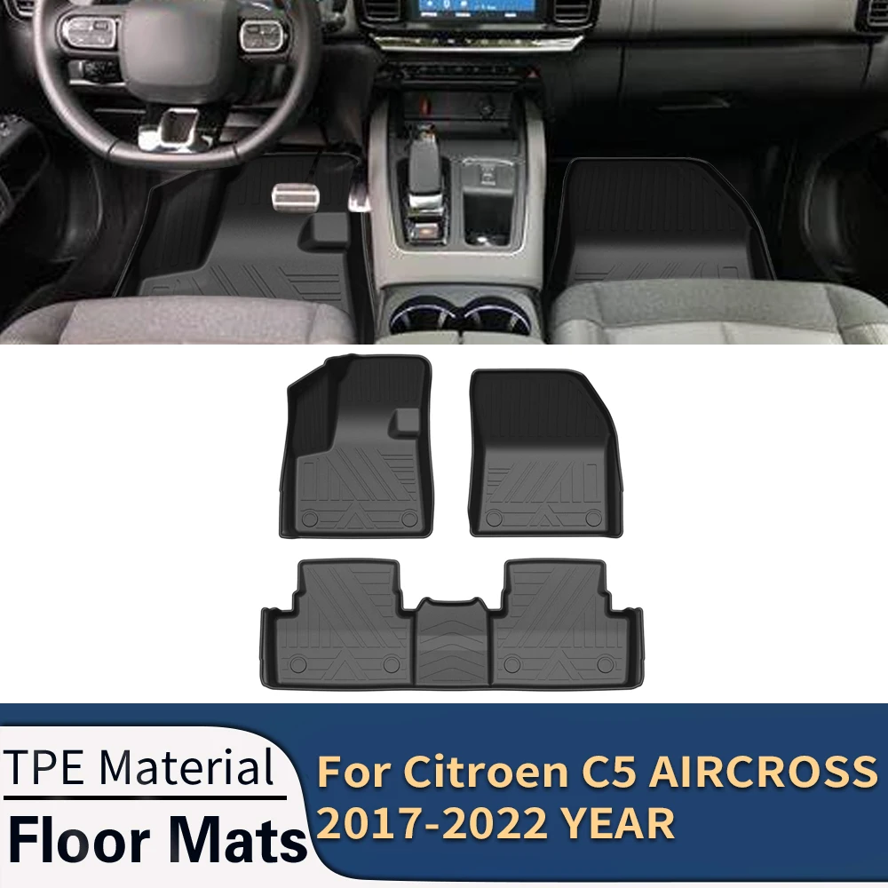 For Citroen C5 AIRCROSS 2017-2022 Auto Car Floor Mats All-Weather TPE Foot Mats Odorless Pad Tray Mat Interior Accessories