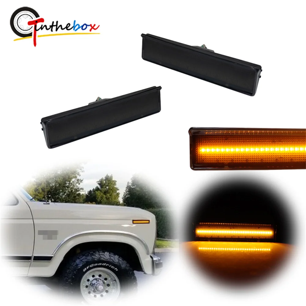 2PCS Smoked White/Amber LED Front Corner Side marker Light For Ford Bronco F-150 F-250 F-350 1980 1981 1982 1983 1984 1985 1986