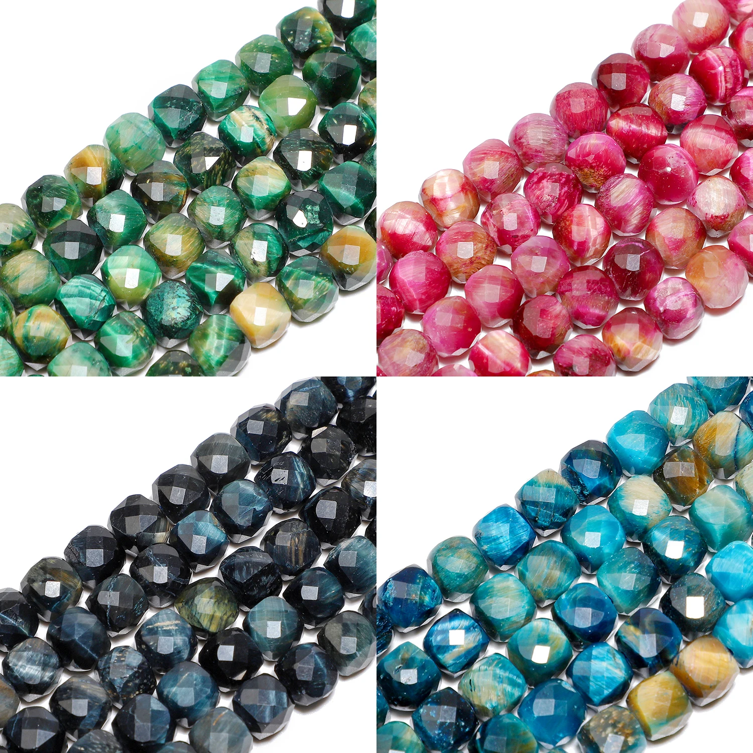 8x8mm AAA Cube Faceted Natural Stone Blue Green Tiger Eye Beads Square Spacer Beads For Jewelry Making DIY Charms Bracelets 15''