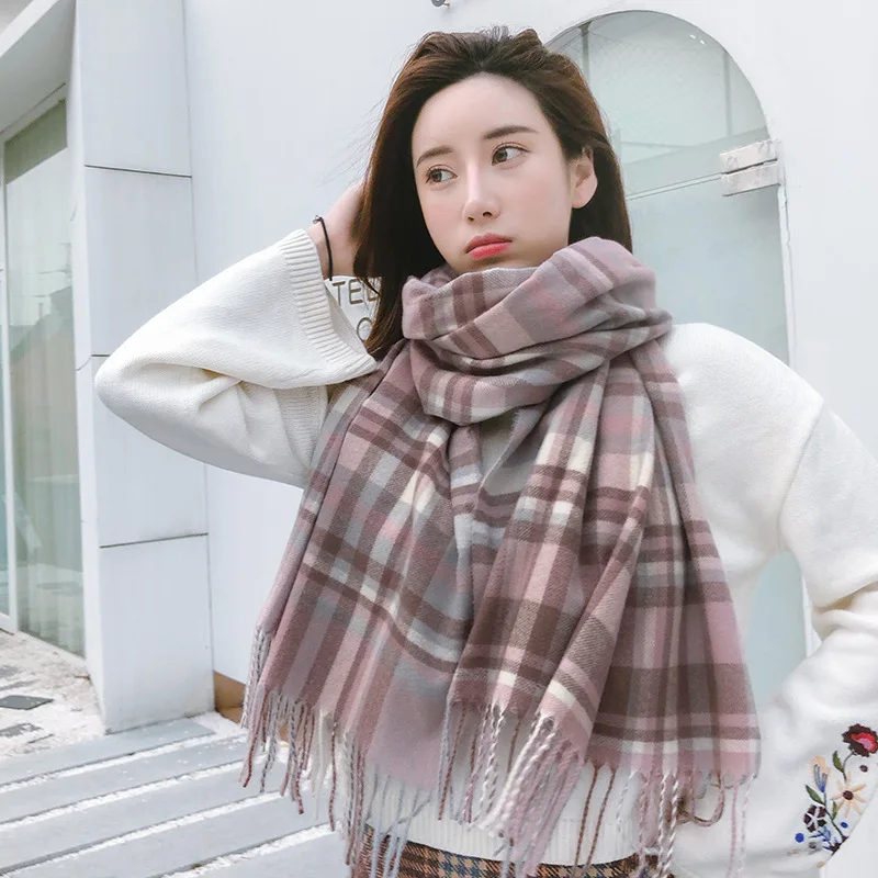 Winter Scarf for Women Student Cotton Cashmere Warm Colorful Plaid Scarves Foulard Viscose Tassel Wrap Shawls New Korean Style