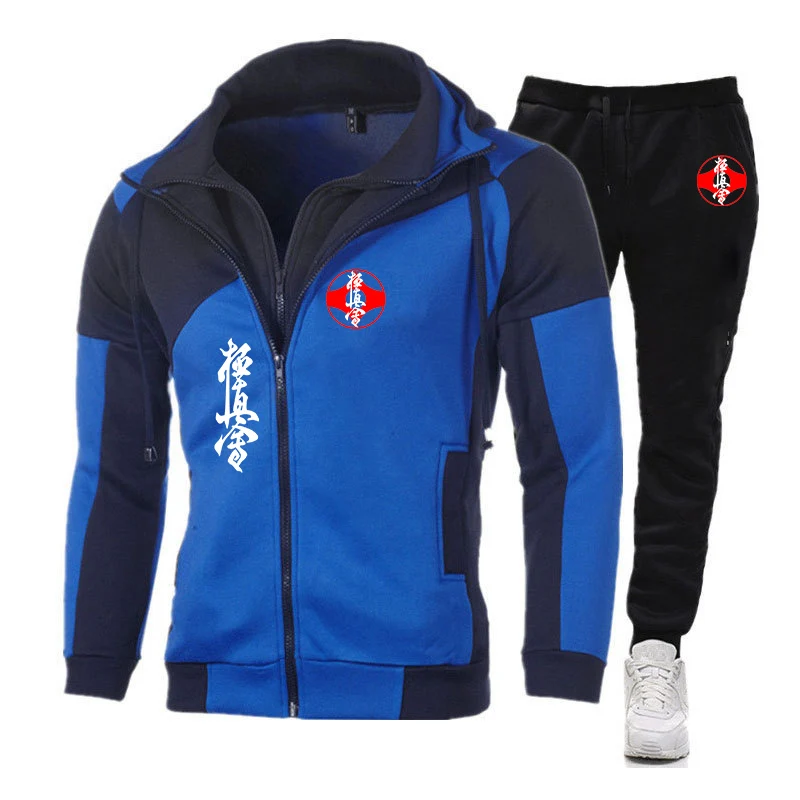 Kyokushin Karate 2023 Men\'s New Patchwork Hoodies Tracksuit Cotton Long Sleeve Hooded Zip Jogging Trouser Fitness Two Piece Suit