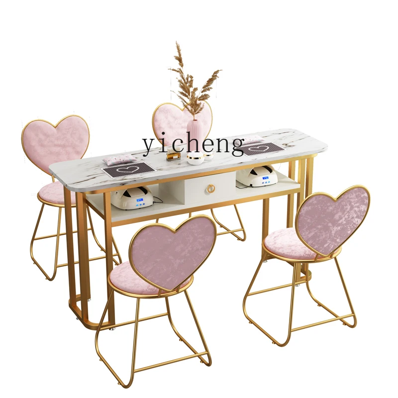 

ZK Marble Internet Celebrity Nail Table Iron Single Double Nail Shop Table and Chair Suit