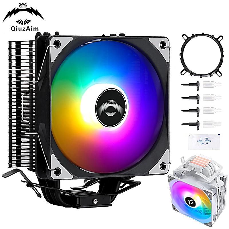 

QiuzAim Air-cooled Radiator Cpu processor 120mm fan 6 Heat Pipe 4Pin/PWM Intel Installing LGA115x 1200 1700 1366 am3 am4 amd AM5