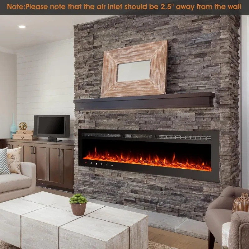 80 inch Ultra-Thin Electric Fireplace Recessed Wall Mounted Touch Screen Control Panel/Remote Control-Timer,Realistic 5 Flame