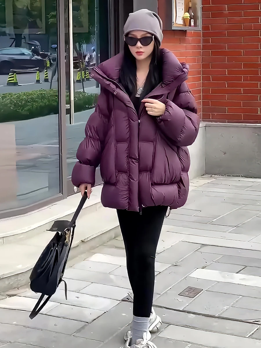 Chaqueta de Plumón para Mujer, Color Blanco, con Capucha, Abrigo de Invierno Cálido, Estilo Dulce y Elegante, Largo Regular, Sin Marca