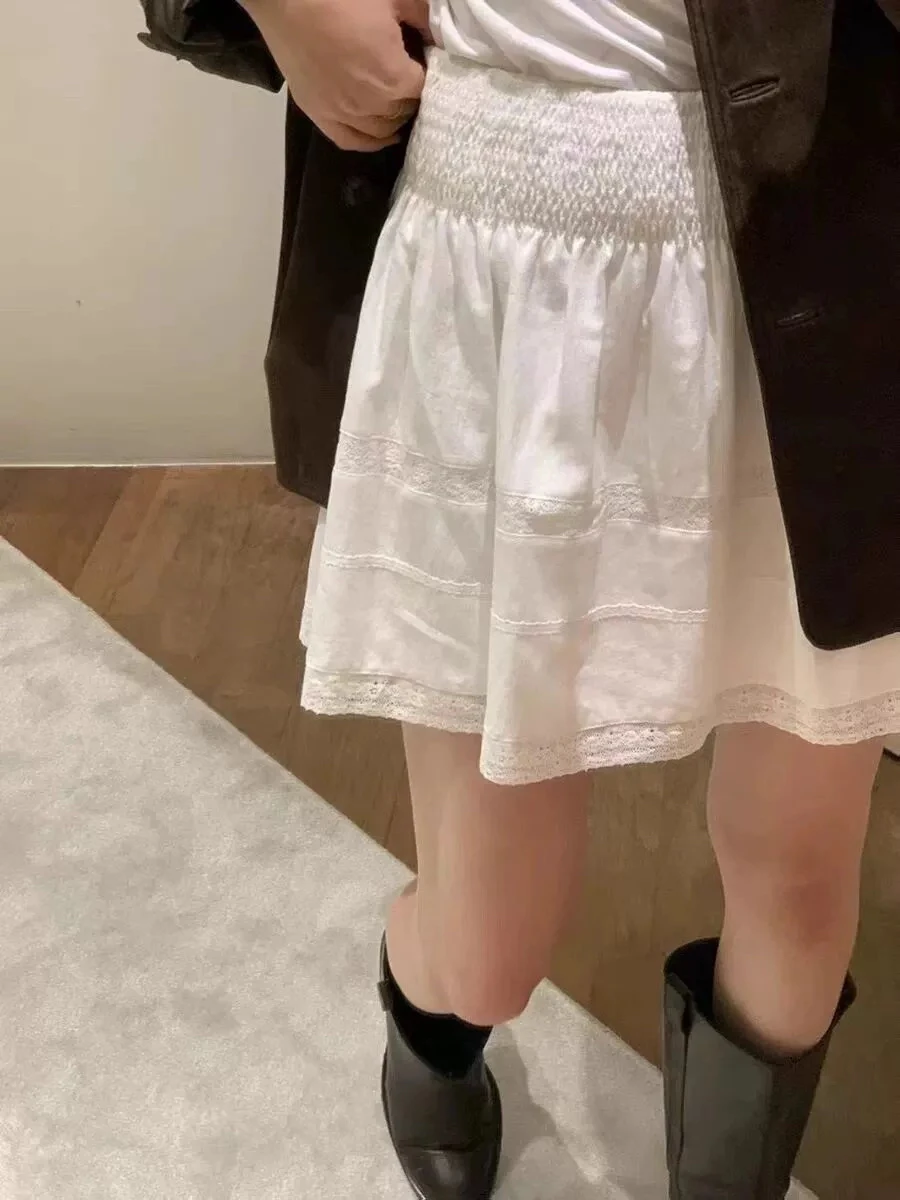 

Удобная пышная юбка с кружевным дизайном в корейском стиле, из хлопка, повседневная, с высокой талией, для женщин