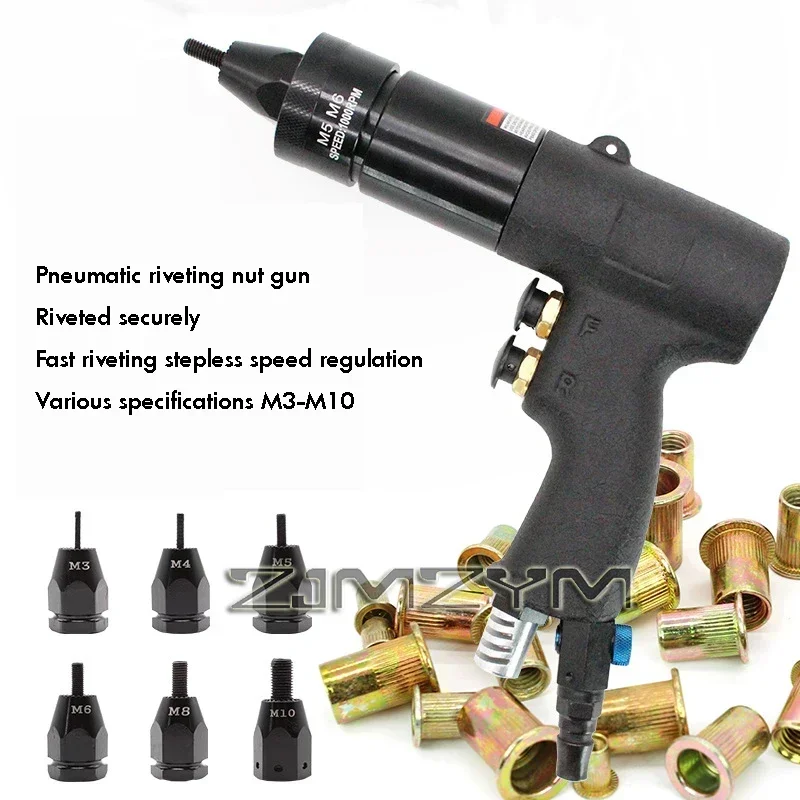 Pneumatic Rivet Nut Gun, Screw Gun Head, Semi-automatic, Industrial Grade, Cap Tool, 1Pc