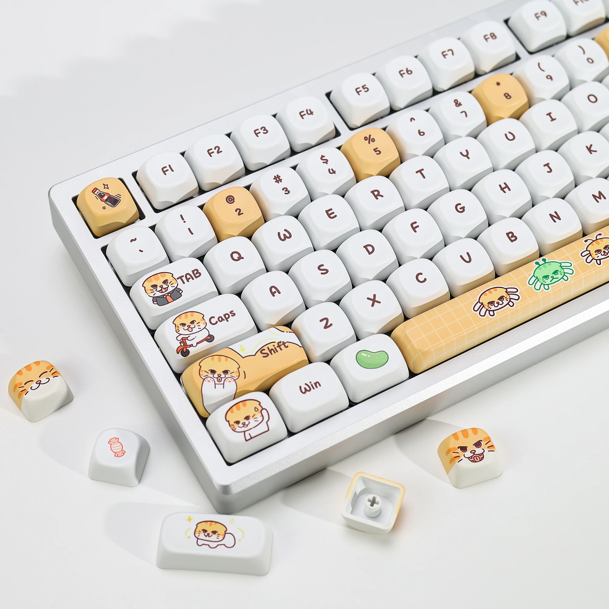 KBDiy 133 Keys Cute Bad Cat Theme Keycaps PBT KOA Profile Keycap Custom For MX Switches Mechanical Keyboard Gaming Aula F87 Pro