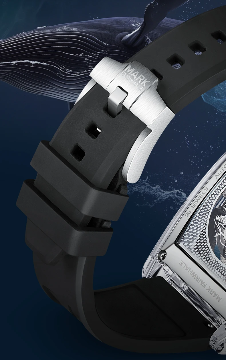 Mark Fairwhale Men Automatic Watch 46mm Transparent Acrylic Tonneau Case Mechanical Wristwatch 3ATM Waterproof Luminous
