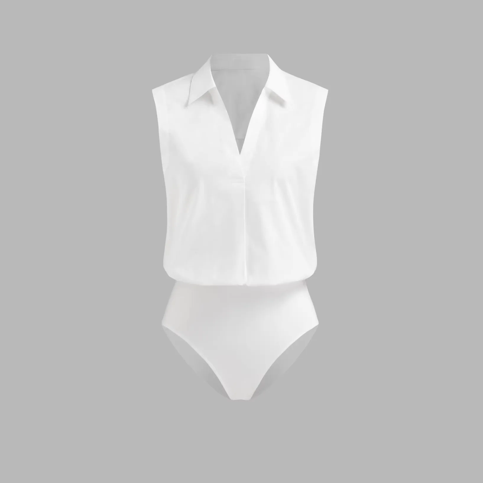 

White Bodysuit for Women Waist Slim Fit 2026 Summer Single Button Turn-down Collar Sleeveless Short Shirt jumpsuit Commuting