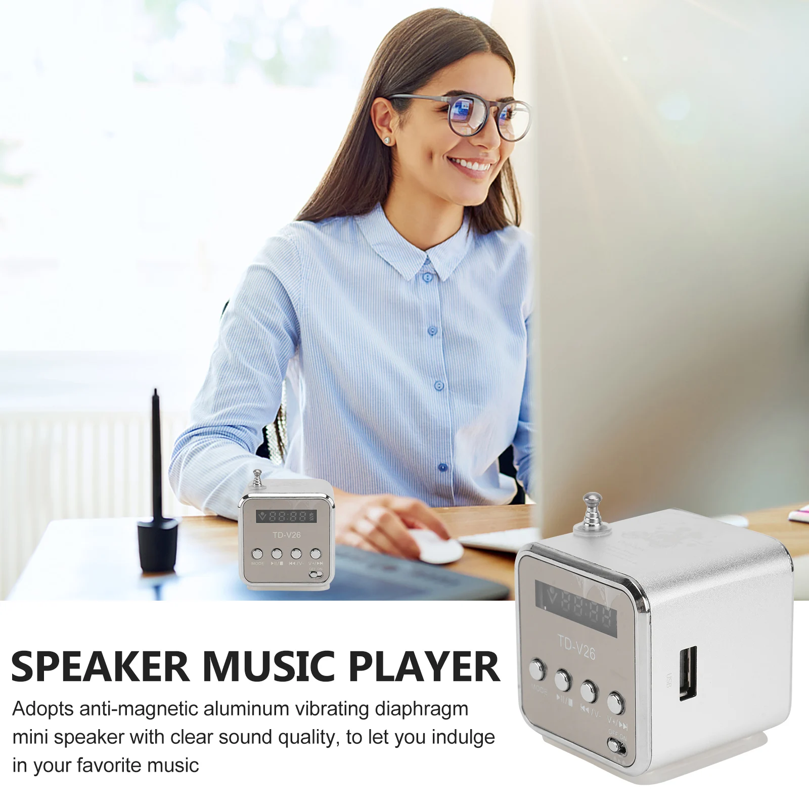 

Portable Mini Digital Speaker With Micro Usb Mp3 Play Built-In Multi-Color Led Display Green Rechargeable
