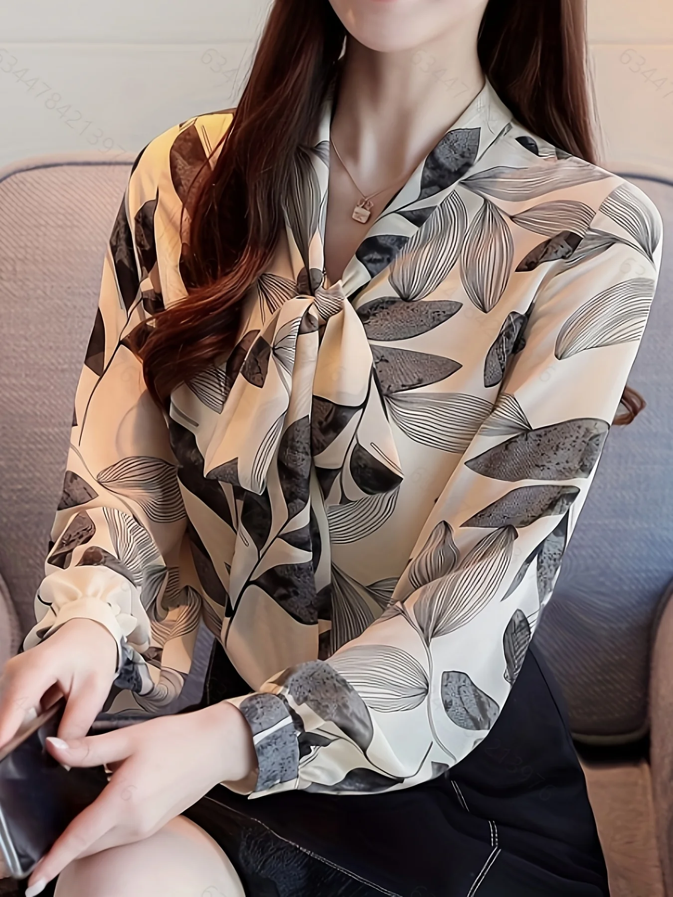 Printed shirt women\'s spring and autumn suit 2024 new temperament elegant bow floral top spring long sleeve shirt women\'s trend