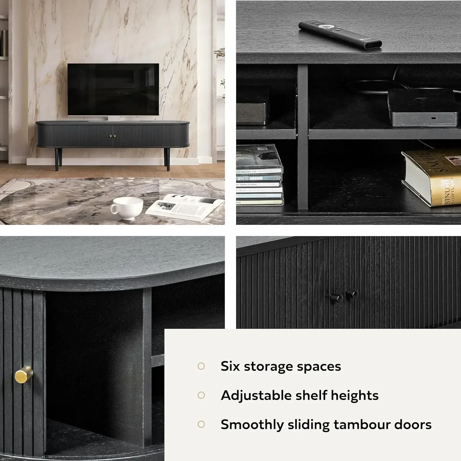 Black Tv Stand With Storage Shelves For 65 To 75 Inch Tvs Black Entertainment Center With Doors For Living Room Bedroom Mid Cent