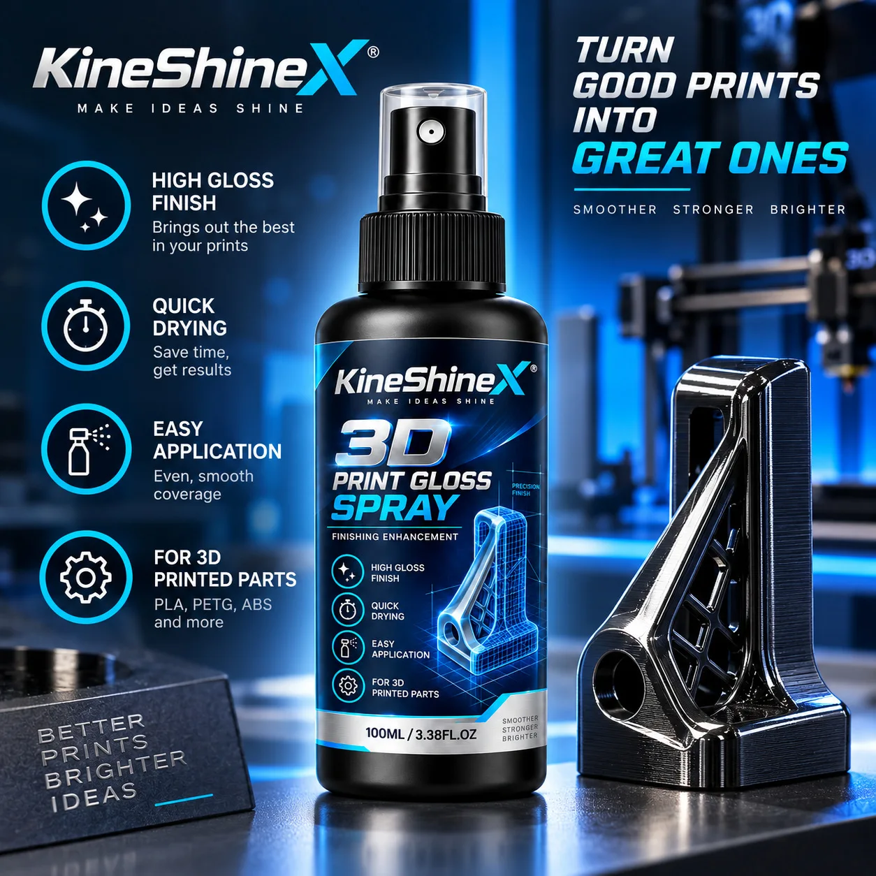 100ML 3D-Druck Glanzspray Polierpaste für PLA ABS PETG Harz, 60ml Schnelltrocknendes Hochglanz-Finish mit Mikrofasertuch – Detail 1