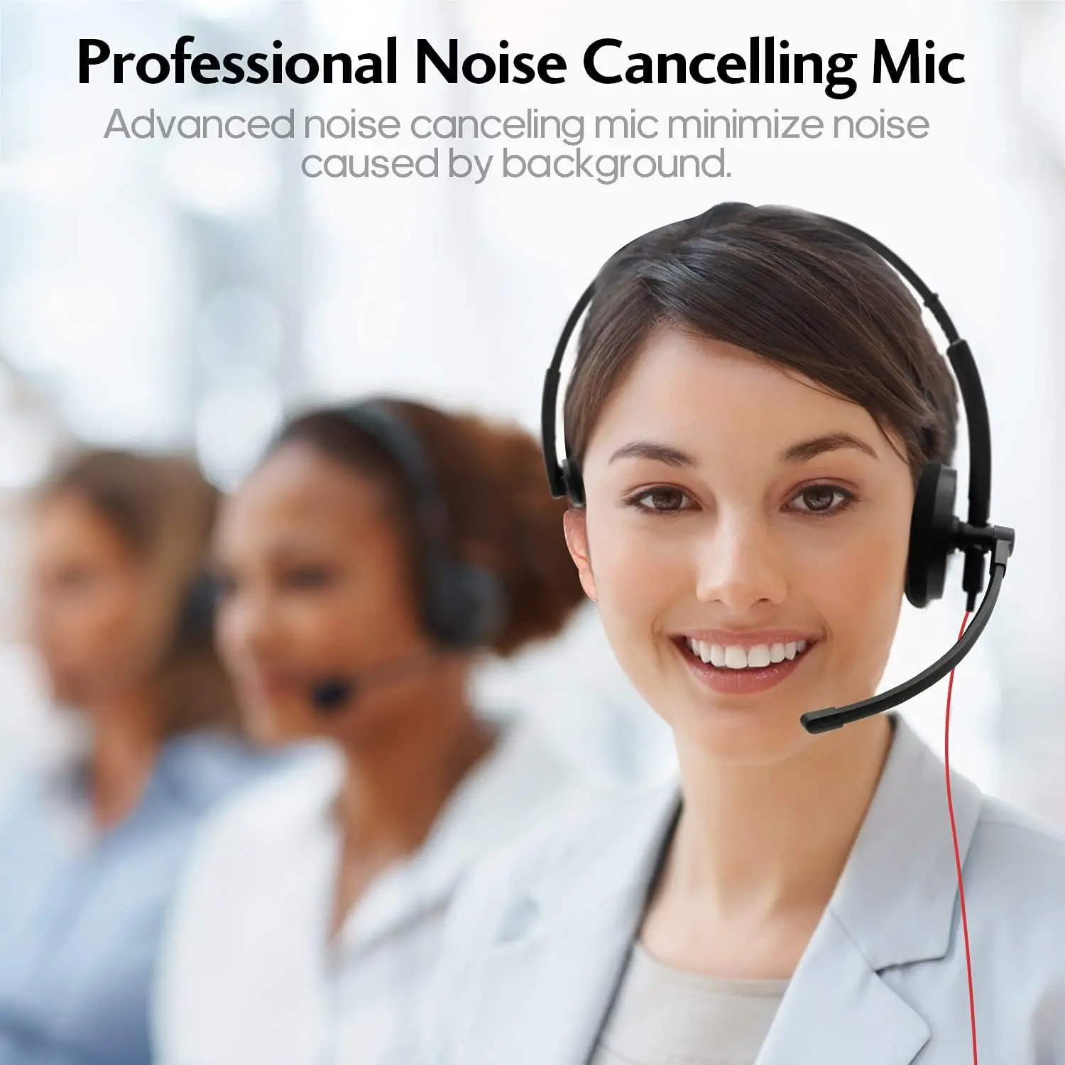HROEENOI Premium USB Call Center Kabelgebundenes Headset mit Mikrofon mit Geräuschunterdrückung, ideal für PC, Laptop, Zoomanrufe, Skype-Meetings – Detail 2