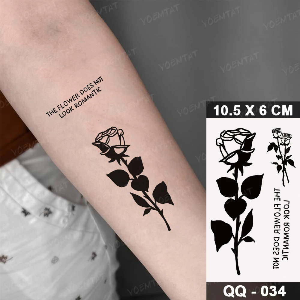 Etiqueta impermeável do tatuagem temporária, linha preta, flor simples, rosa, tatuagem Flash sexy, mulheres, miúdo, pulso, tornozelo, arte corporal,