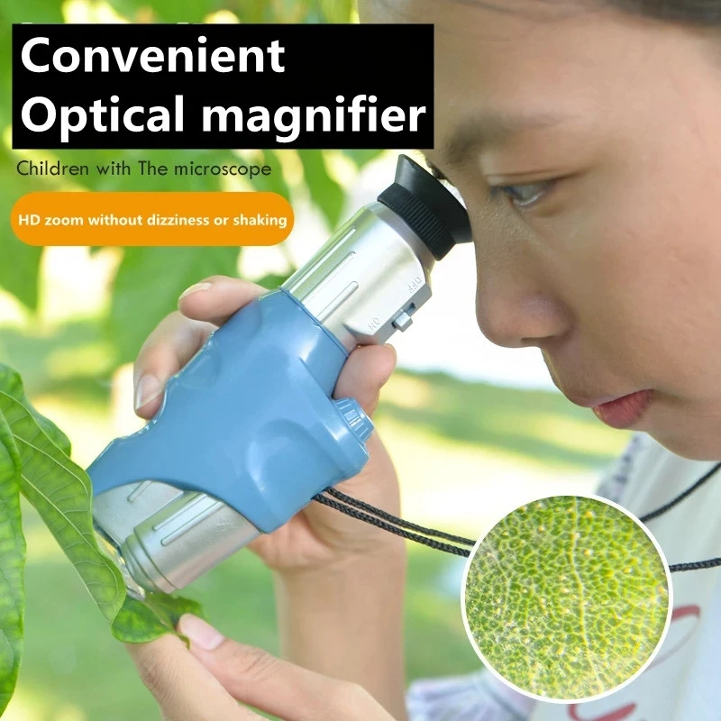 20X-60X Children's Biological Microscope Home School Science Education Toys Laboratory LED Microscope Kit Children Gifts