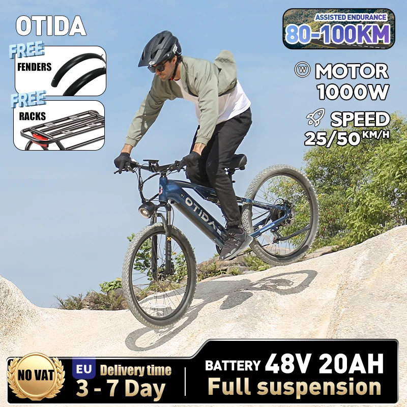 Vélo électrique de ville OTIDA HT27 1000W 50KM/H 27,5 pouces, batterie lithium 48V20AH, vélo électrique tout-terrain pour adultes