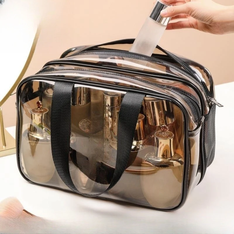 Portable Travel Wash Bag Female Transparent Waterproof Makeup Pouch Case Large Capacity Cosmetic Organizer Wet-dry Separation