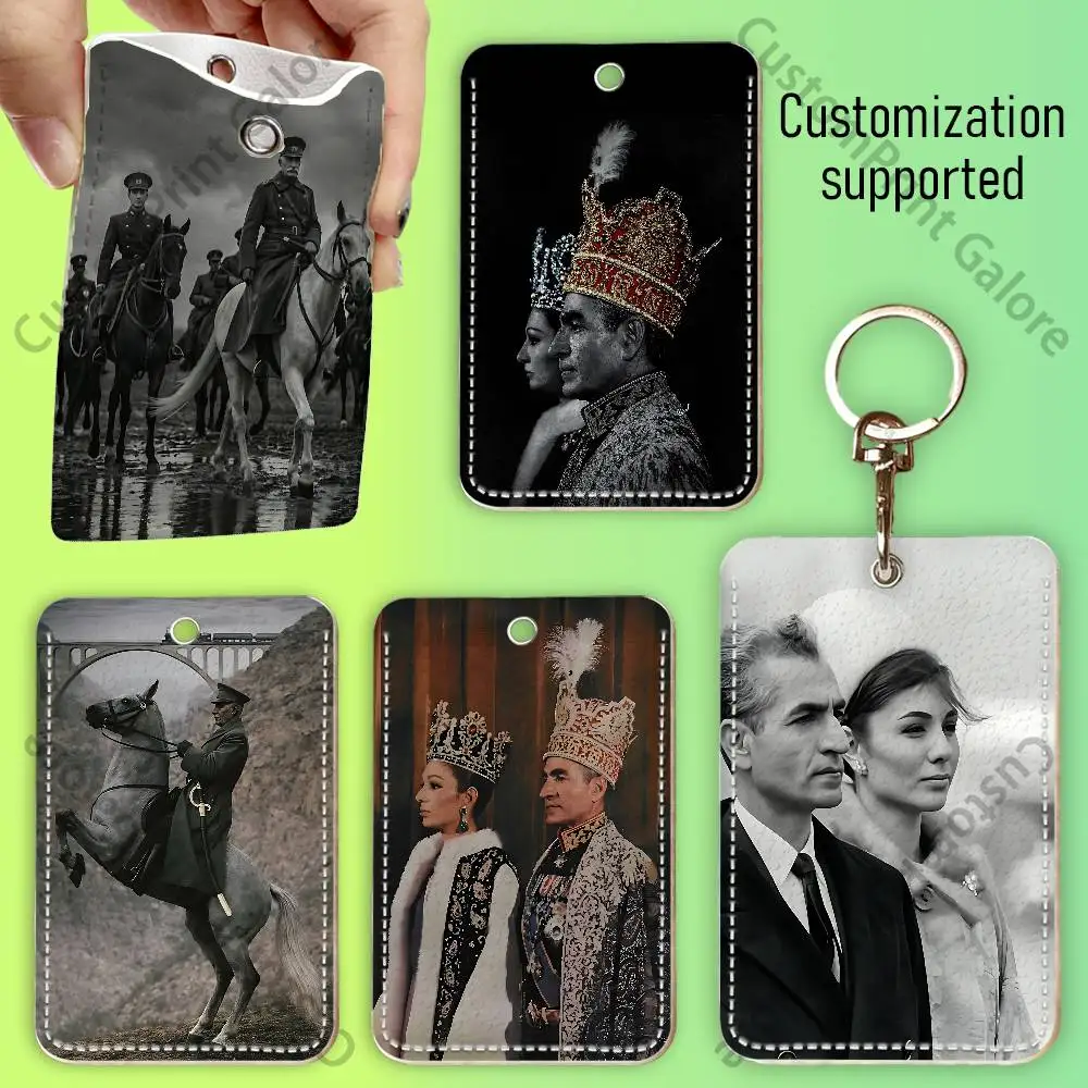 Mohammad Reza Pahlavi Farah Custom Access Card Case Leather Card Holder Keychain Key Ring Transportation Card Case Gifts