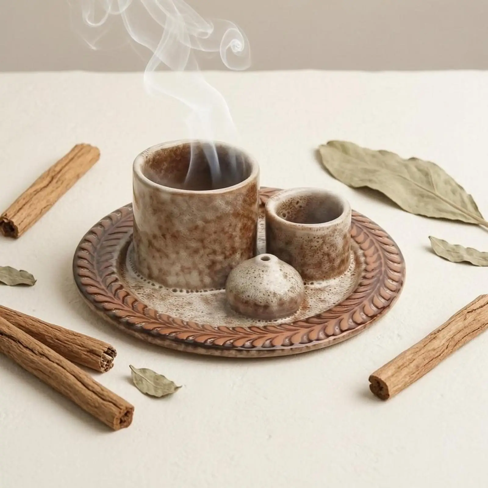 Ceramic Scented Cone Tray Holder with Domed Piece for Tabletop Candle Display Aromatic Home Decor
