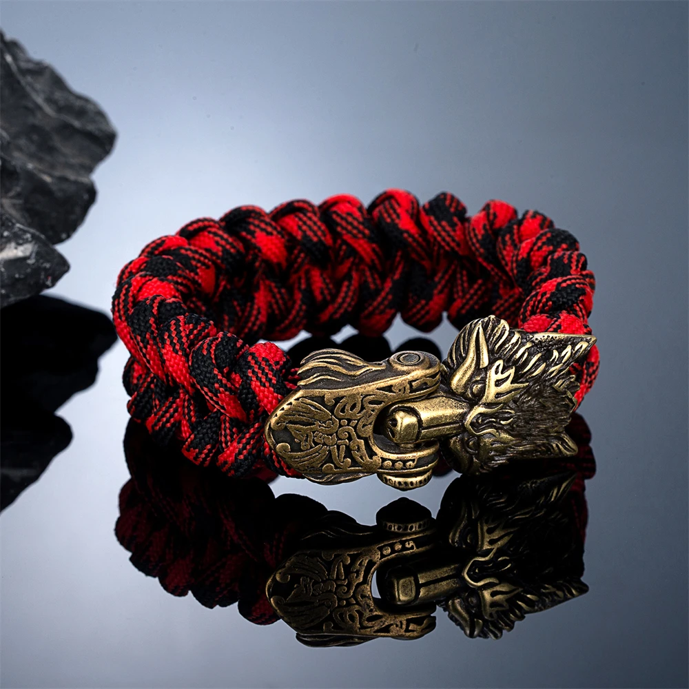 Vintage Vikings Wolf Survival Rope Bracelet for Men Bronze Stainless Steel Clasp Charm Norse Runes Handmade Male Women Jewelry - Image 4