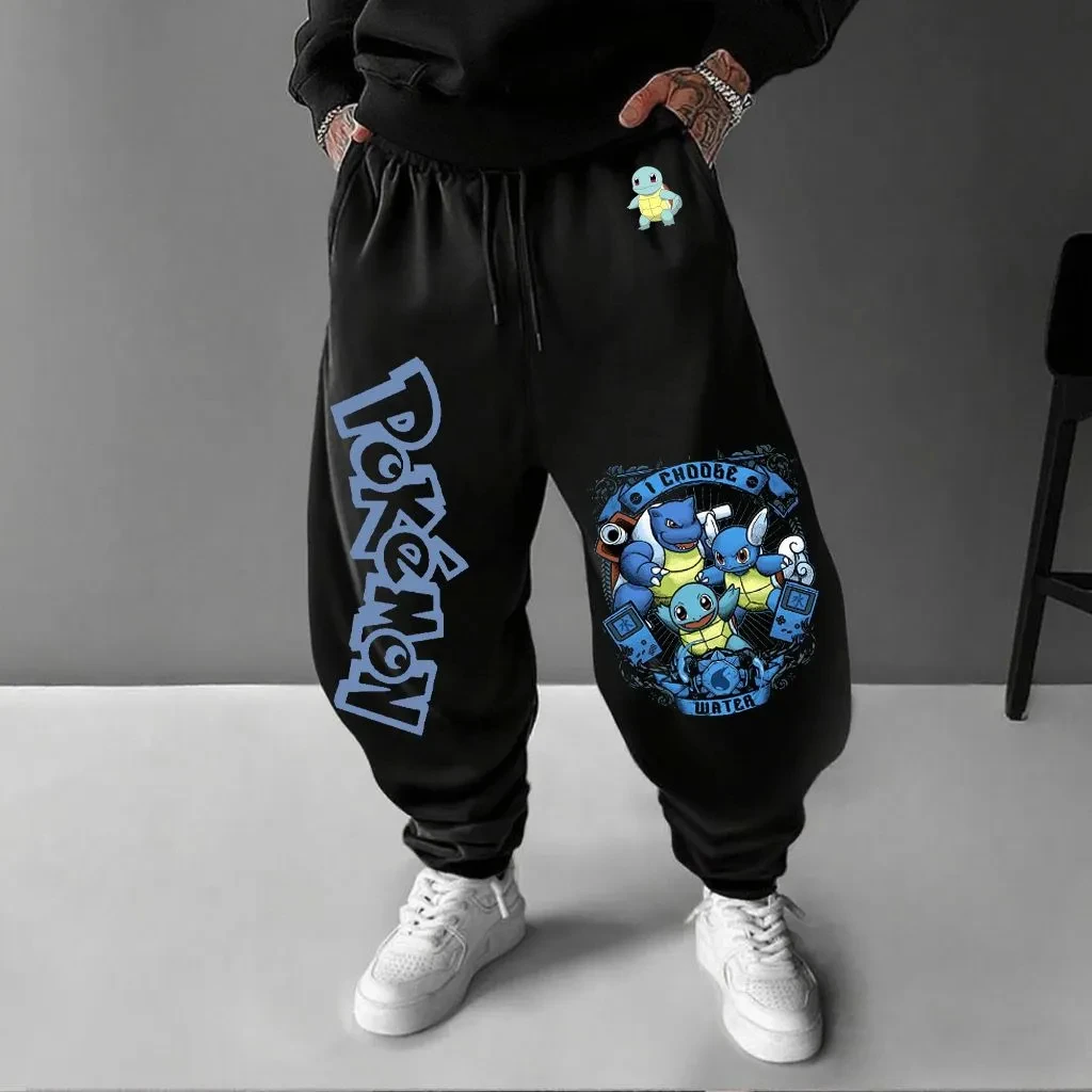 Pokemon Print Nieuwe Streetwear 2026 Heren katoenen broek met hoge taille, wijde pijpen, losse pasvorm, casual ademende joggingbroek