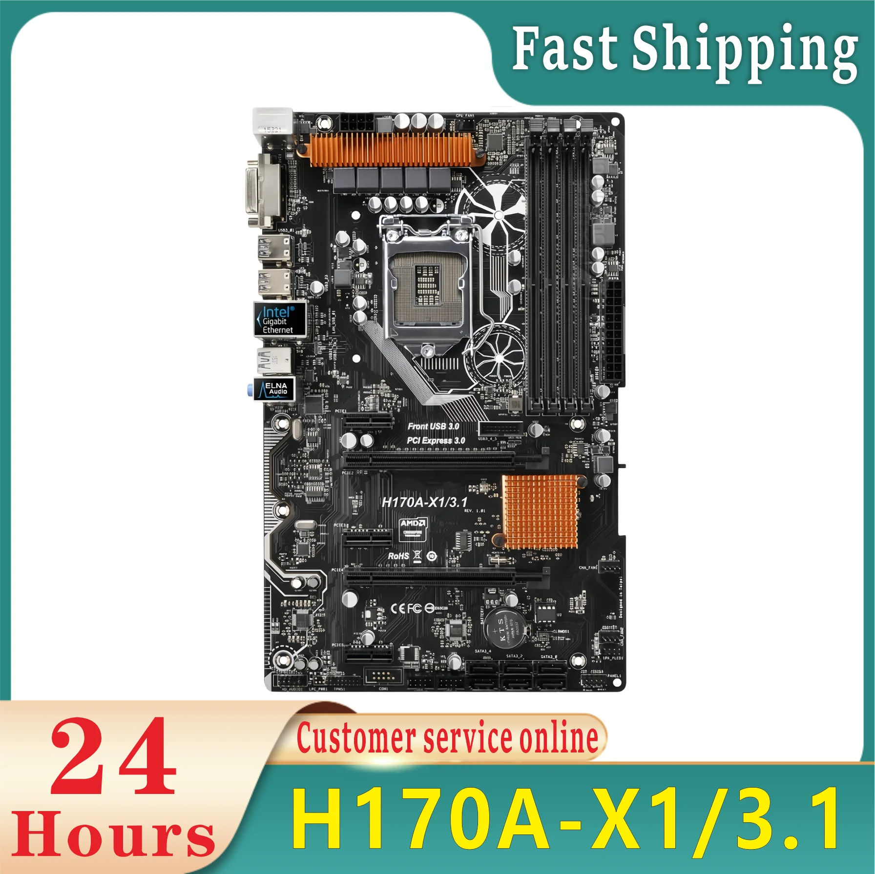 H170A-X1/3.1 Motherboard Intel H170 LGA 1151 DDR4 64GB For 6th Gen Core i5-6500 i7-6700 i3-6300 G4400 cpus PCI-E 3.0 ATX