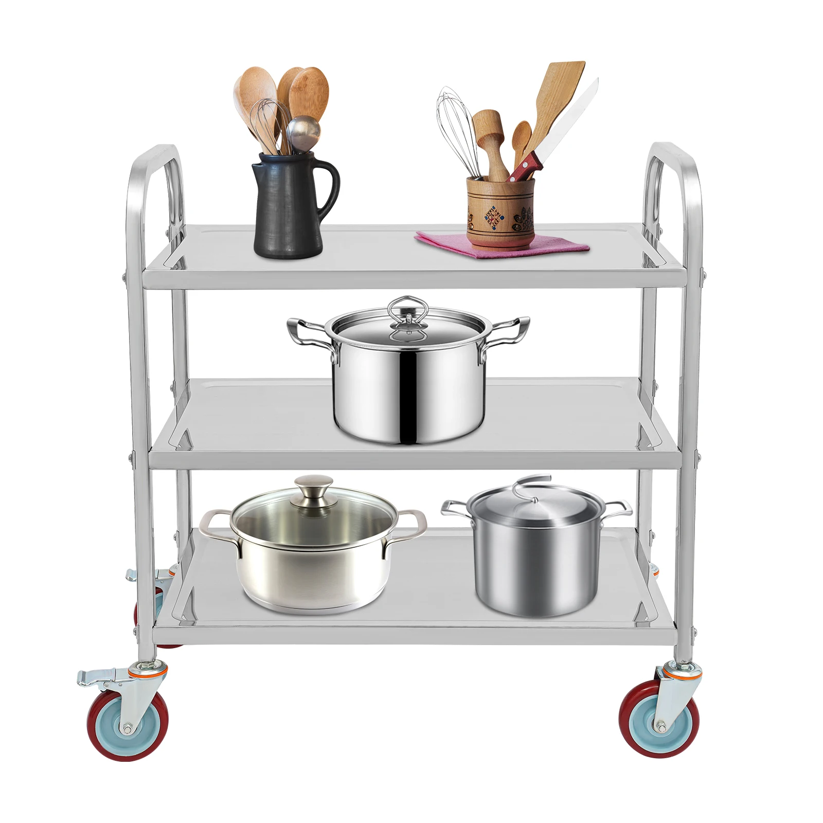 3 Tier Stainless Steel Kitchen Trolley Cart Utility Serving Storage Rolling Car Shelf Kitchen Trolley Car Kitchen Cart