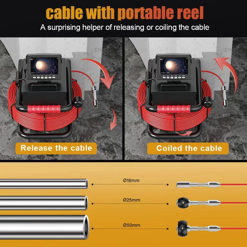 4.3 بوصة كاميرا فحص أنابيب الصرف الصحي DVR 16GB مع بطارية 4500mah IP68 HD1000TVL 17 مللي متر/22 مللي متر المجاري المنظار 10/20/30/50 متر #4