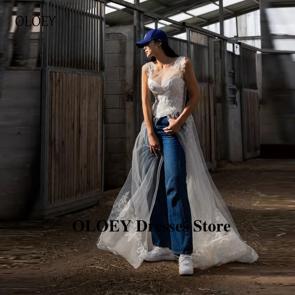 

OLOEY Elegant A Line Wedding Party Dresses Korea Photo shoot Daily Split Lace Applique Bridal Gowns Outfit Customized