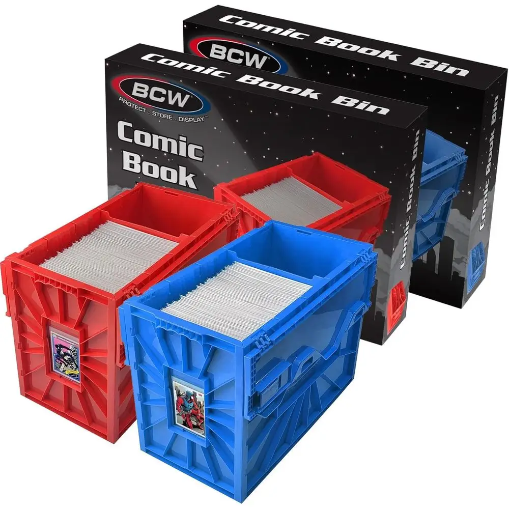 

Color-Coded Plastic Comic Storage Bin Set for Red & Blue Comic Books