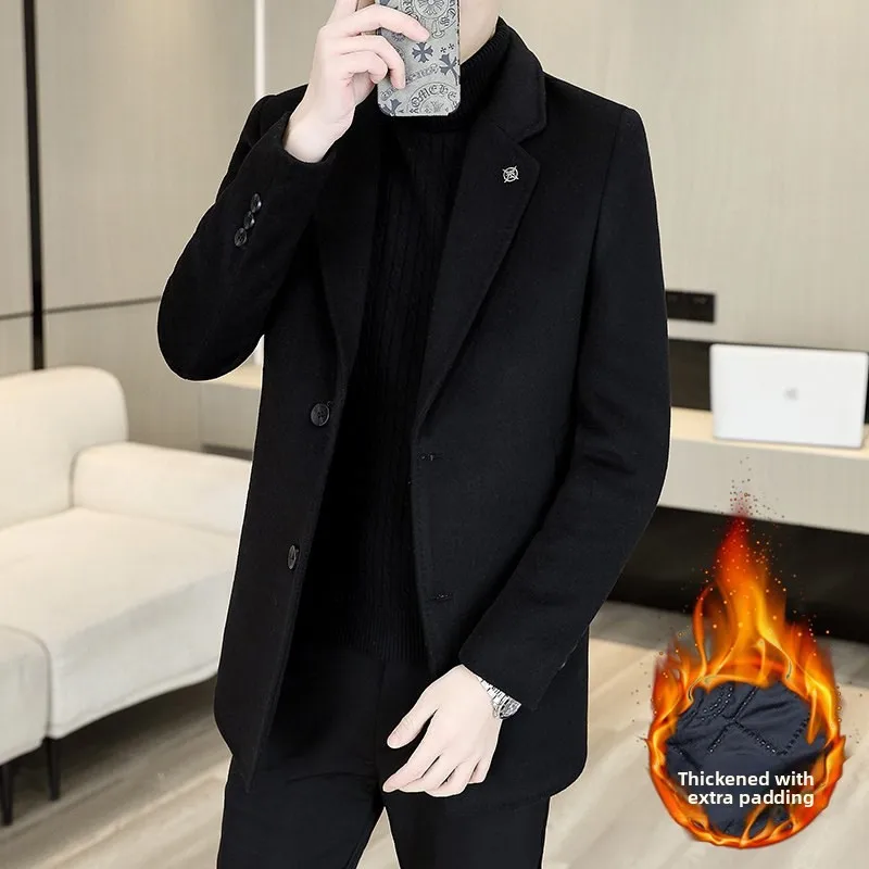 

Мужское шерстяное пальто в корейском стиле, приталенное, средней длины, осенне-зимнее, утепленное, новое, вязаное, верхняя одежда