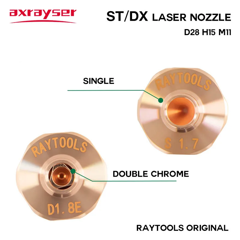 Ugelli laser ST DX Raytools Originale Dia28 M11 Singolo/Doppio strato cromato per parte della macchina da taglio con testa laser a fibra CNC