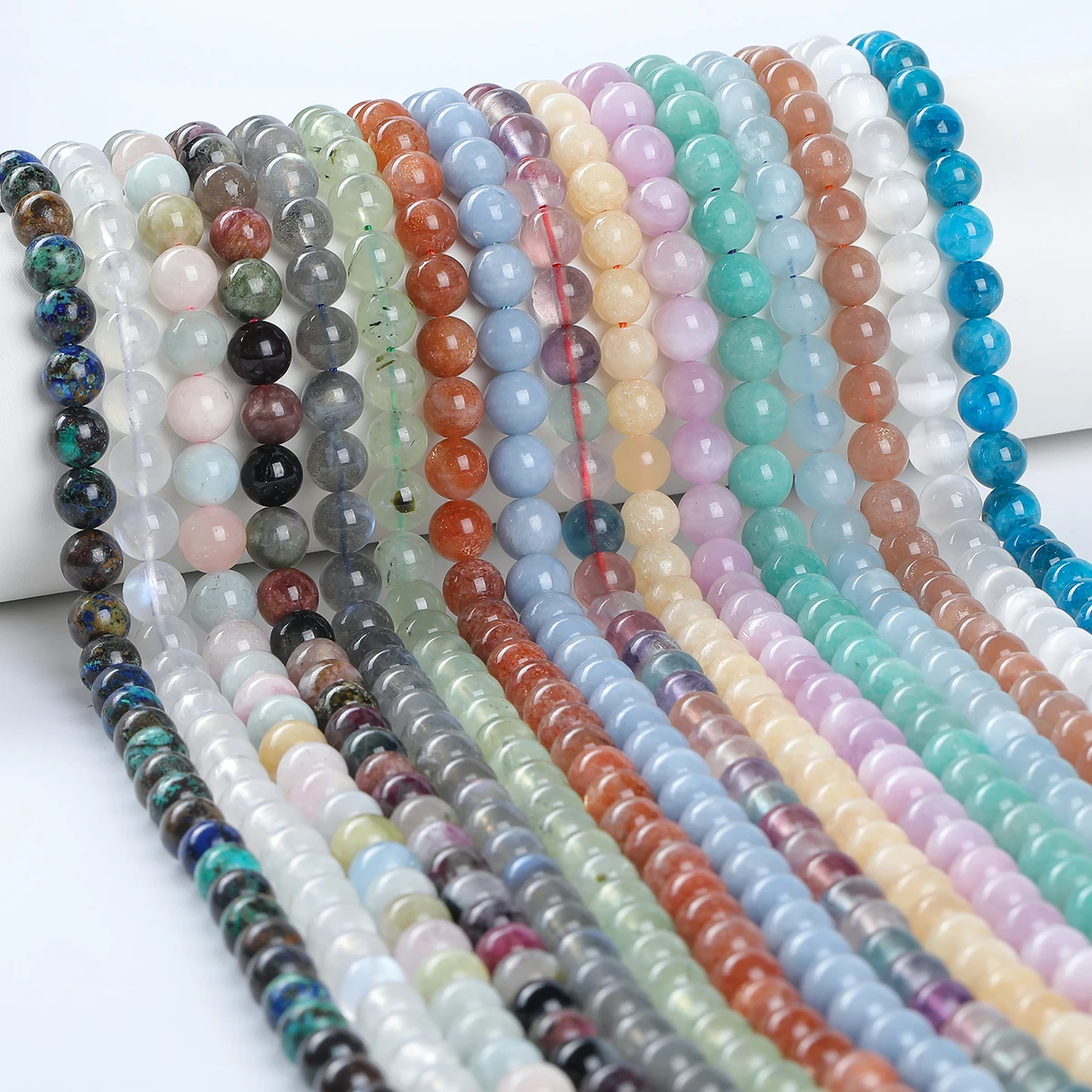 50 Colors Natural Stones 4-12mm Icy Gold Rutilated Quartz Loose Beads Crystal Spacers for DIY Jewelry Making Bracelet Necklace