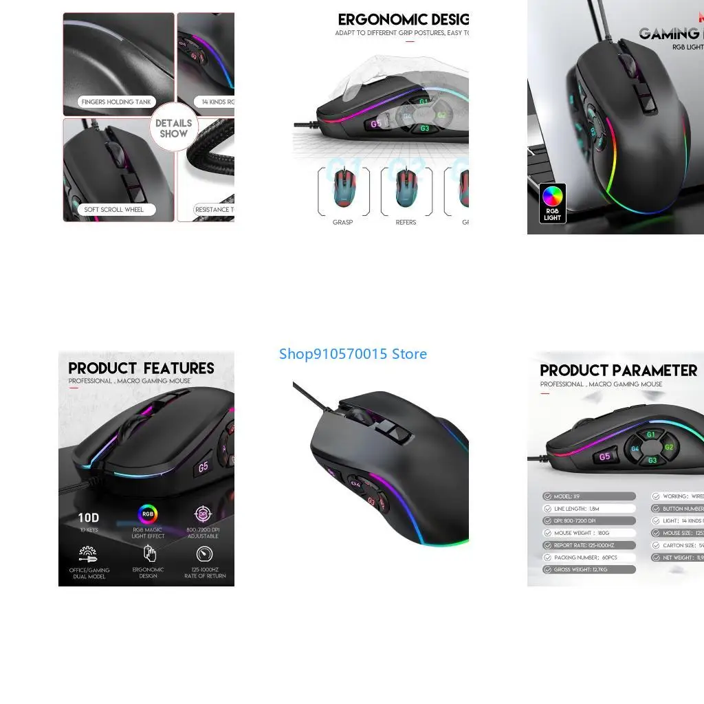 B95C Fast Responsive Gaming Mouse 10 Programmable Controls High Precise Scroll Wheel LED Lighting Wire Mouse Mice
