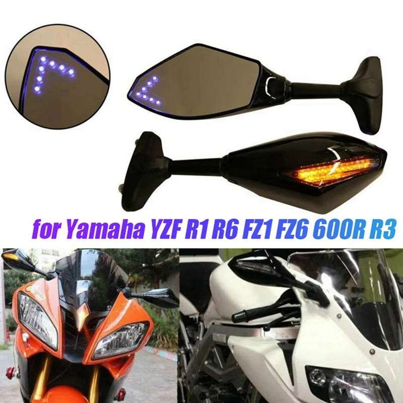 1Pair Motorcycle LED Rearview Mirror With Light For Yamaha YZF R1 R6 FZ1 FZ6 600R R3 LED Reversing Mirror Parts Accessories