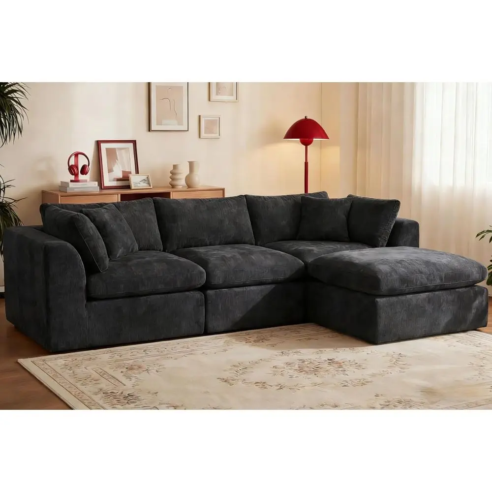 

Oversized Cloud-Soft Sectional Sofa with Ottoman and Pillows, Comfortable L-Shape Couch for Living Room, Premium Chenille Fabric